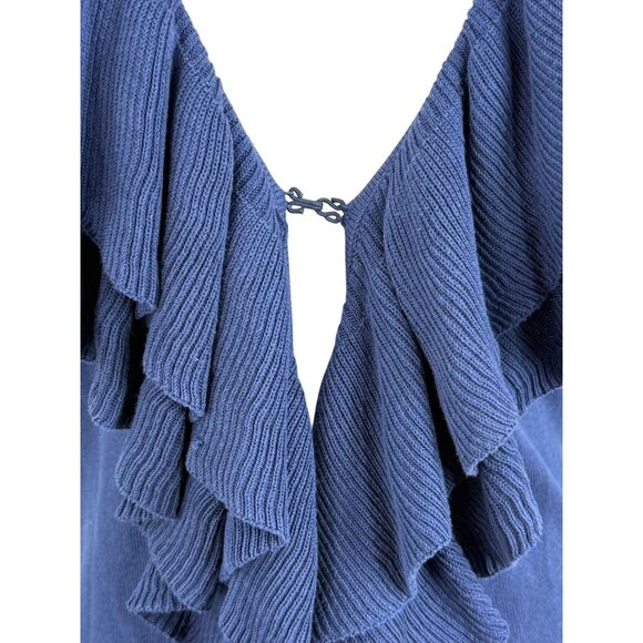 Vintage Y2K I.N.C Blue Ruffled Silk Cotton Cardigan | Coquette Minimalist Boho M - Picture 4 of 14
